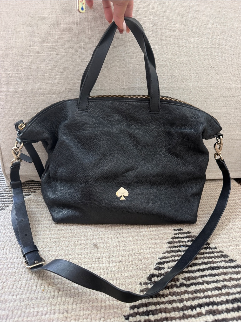 kate spade Black Pebbled Leather Shoulder Satchel with Gold Spade Accent